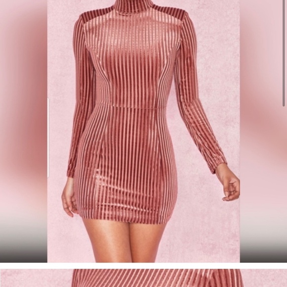House of CB Rose Gold Velvet Mock Neck Mini Dress 🌹✨ - Picture 2 of 8